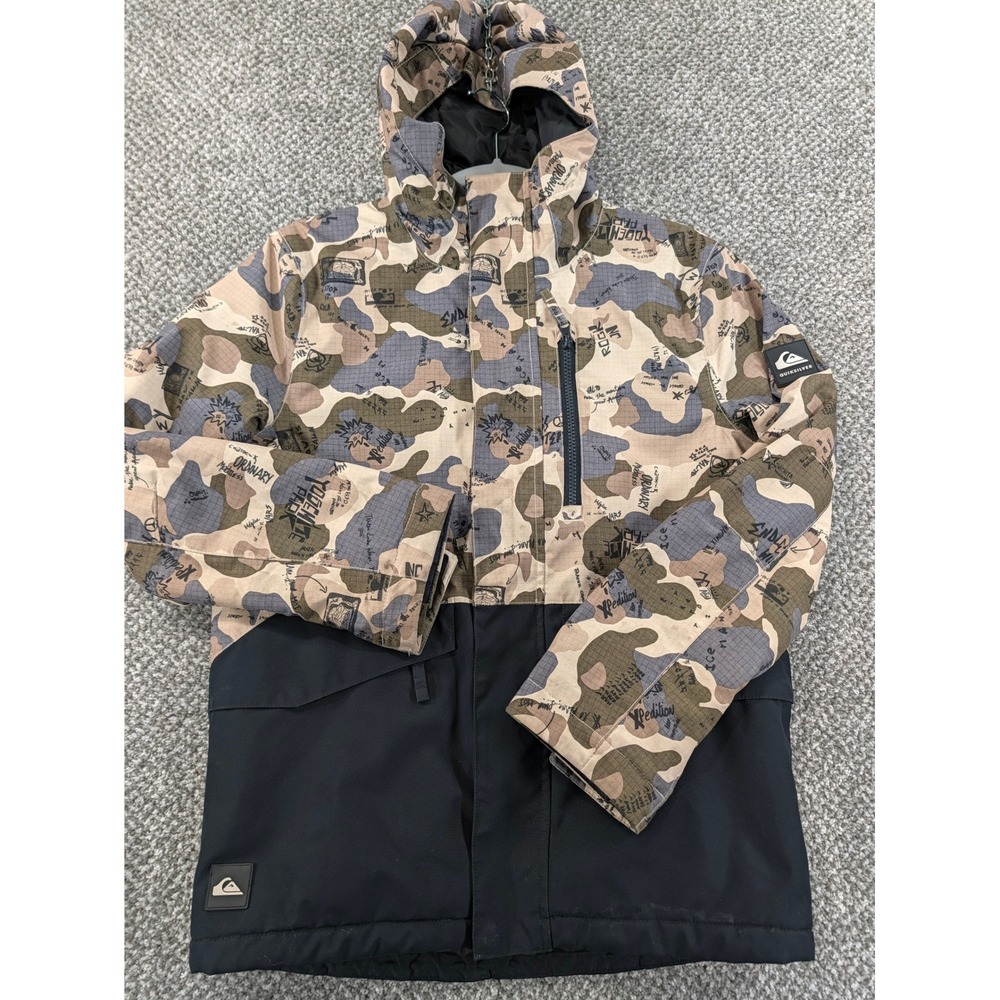 Quiksilver DryFlight 10K Boys/Girls Youth Snow Jacket Camo Black Insulated 14 L